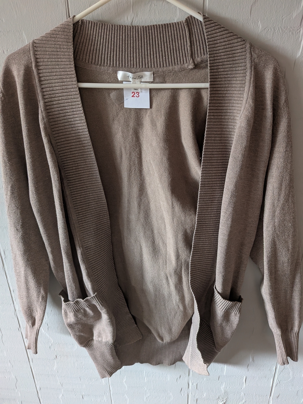 Active USA Open-Front Cardigan Sweater in Taupe